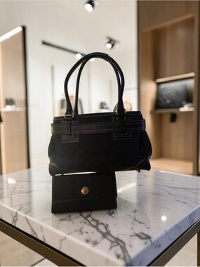 Coach Black Signature C Jacquard Handbag & Matching Wallet Set